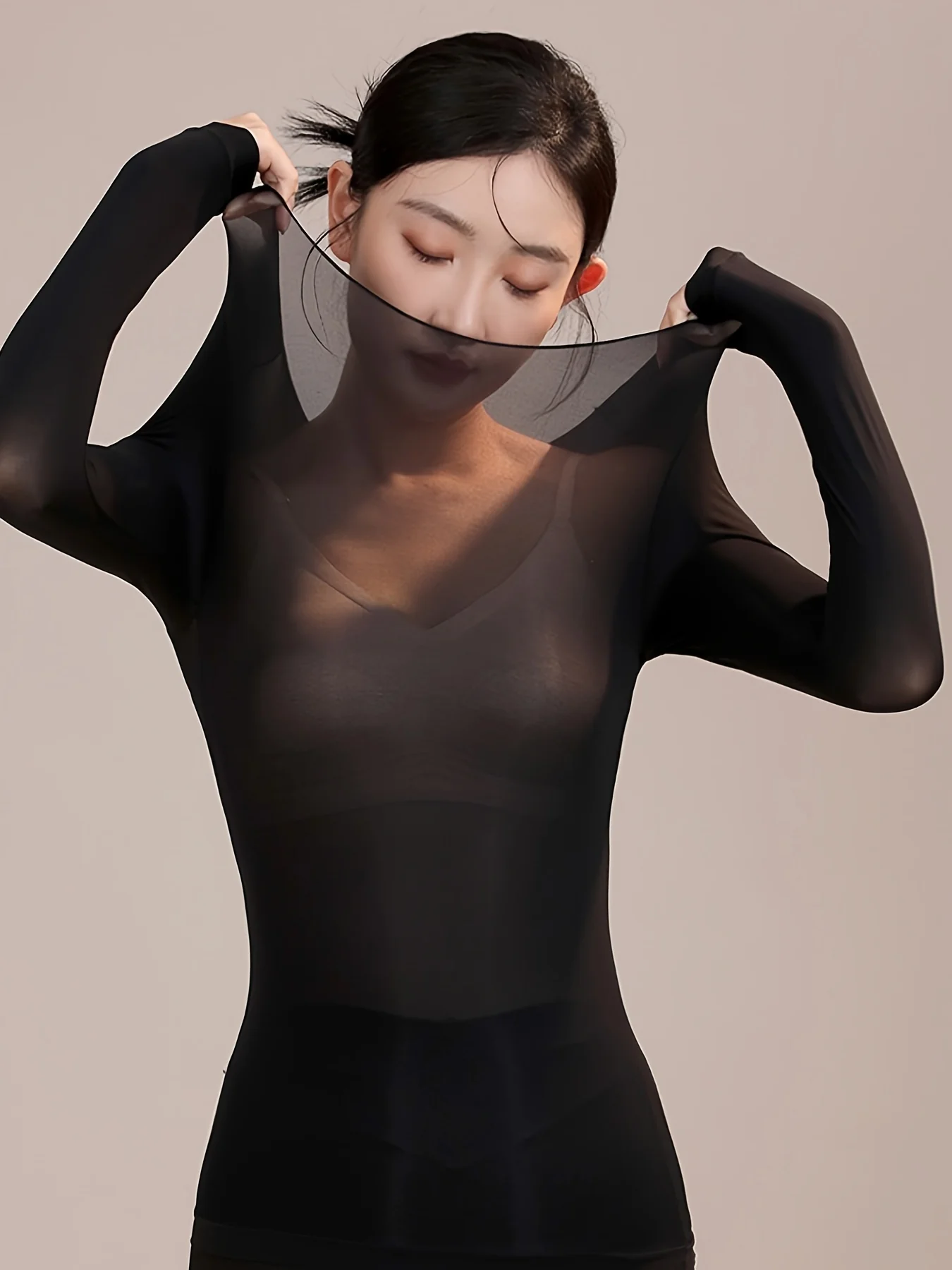 2 Pcs Ultra-Soft Seamless Thermal Long Sleeve Crew Neck Tops for Women - Fall & Winter Loungewear & Underwear Set - Deanwangkt