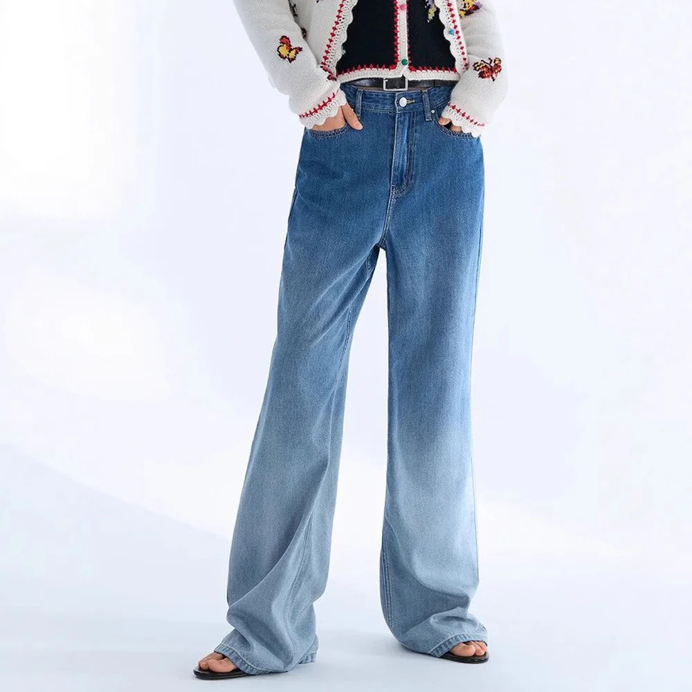 Siyuan light retro gradual change washed straight jeans women's summer new high waist comfortable loose and thin pants 9055 - Deanwangkt