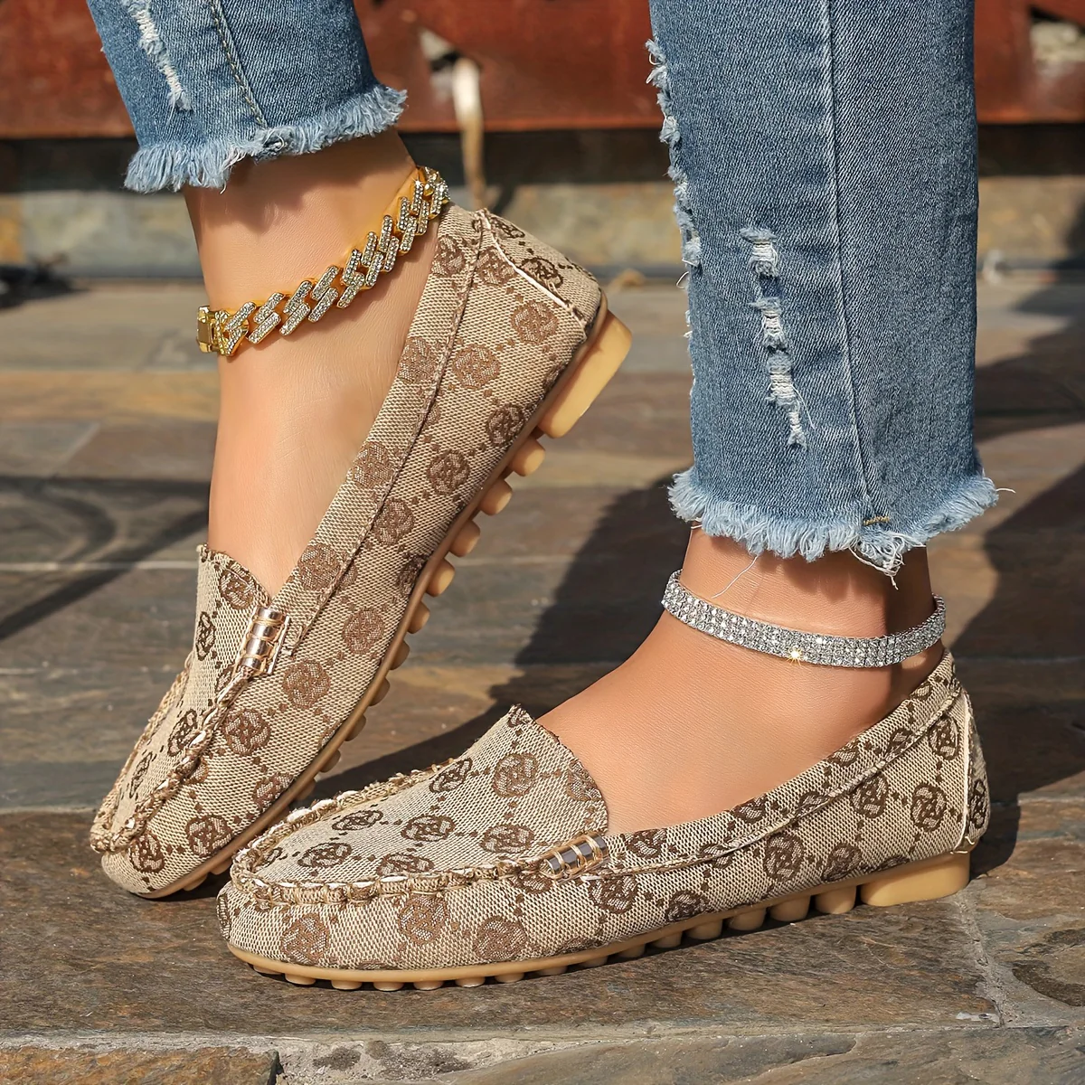 Delightful Floral Pattern Womens Flats - Soft, Lightweight, Breathable, Slip-On Shoes with Round Toe and Fabric Insole for Daily Walking - Perfect for All Seasons - Deanwangkt