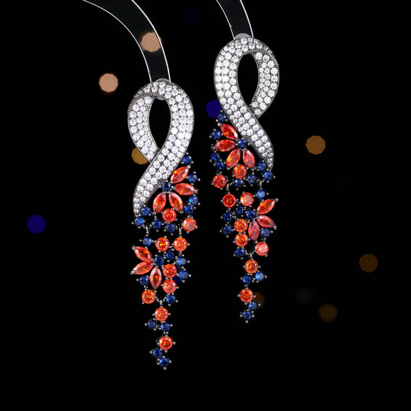 2025 High-end fashion banquet dress with earrings, long copper inlaid zircon exaggerated atmosphere, heavy industry luxury earrings wholesale - Deanwangkt