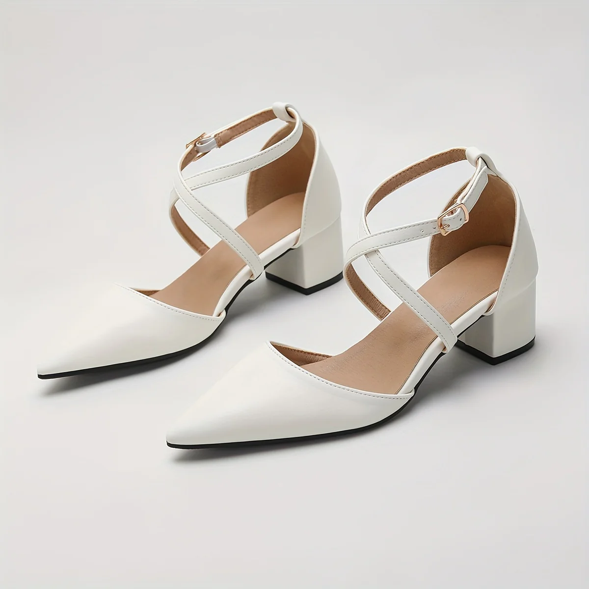 deanwangkt  Women's D'Orsay Chunky Heeled Sandals, Pointed Toe Crisscross Strap Pumps, Elegant Party & Wedding Shoes - Deanwangkt