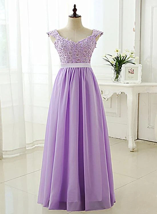 Solvbao Light Purple Chiffon V Neck Long Prom Dress, Long Bridesmaid Dress - Deanwangkt