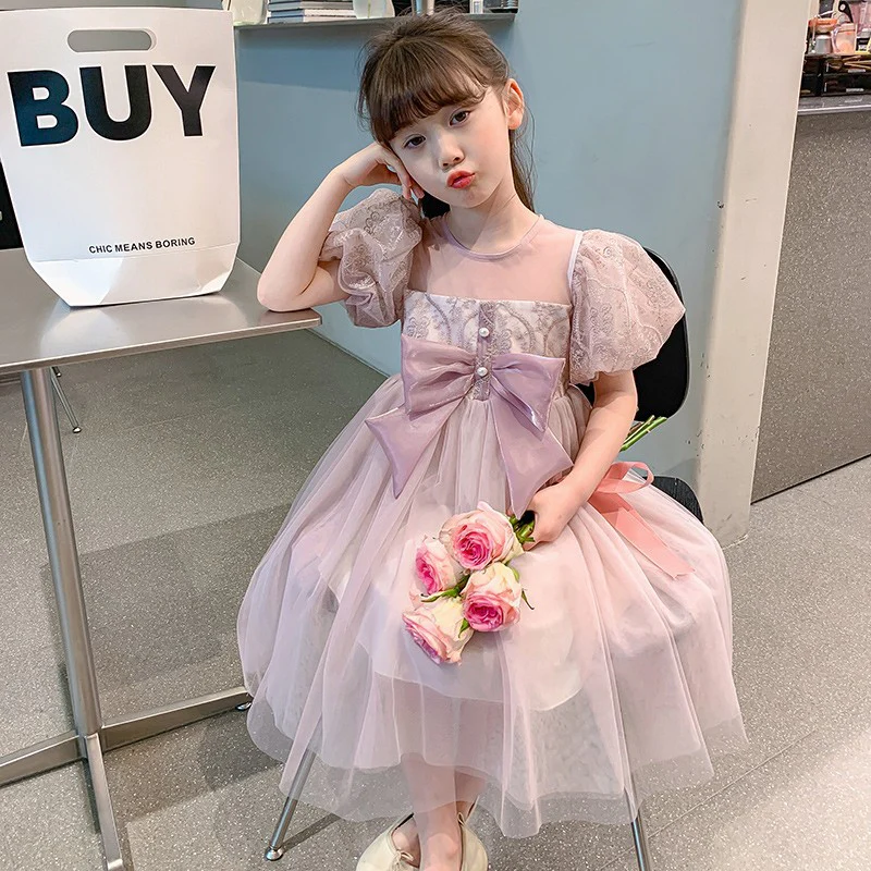 Girls Dress Summer  New Korean Style Western Style Kids' Skirt Summer Little Girl Puffy Gauze Princess Dress - Deanwangkt