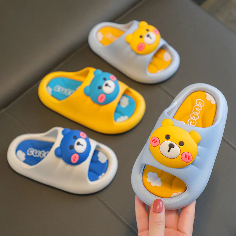 DEANWANGKT Cartoon Slippers Children's Summer Baby Cute Bear Household Bathroom Non-Slip Comfortable Cute Slippers Outer Wear - Deanwangkt