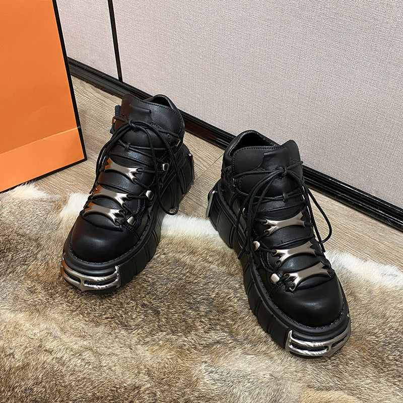 Spring New Heavy Metal Platform High-Top Shoes Women's Punk Style Small Leather Shoes Gothic Dark Motorcycle Boots Tide Wholesale - Deanwangkt