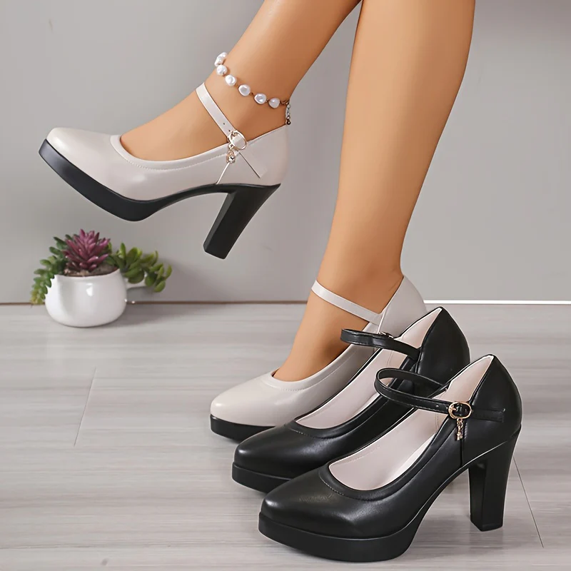 deanwangkt  Elegant Mary-Jane Platform Pumps for Women | Ultrahigh Block Heel with Lightweight Comfort | Versatile All-Season Fashion - Deanwangkt