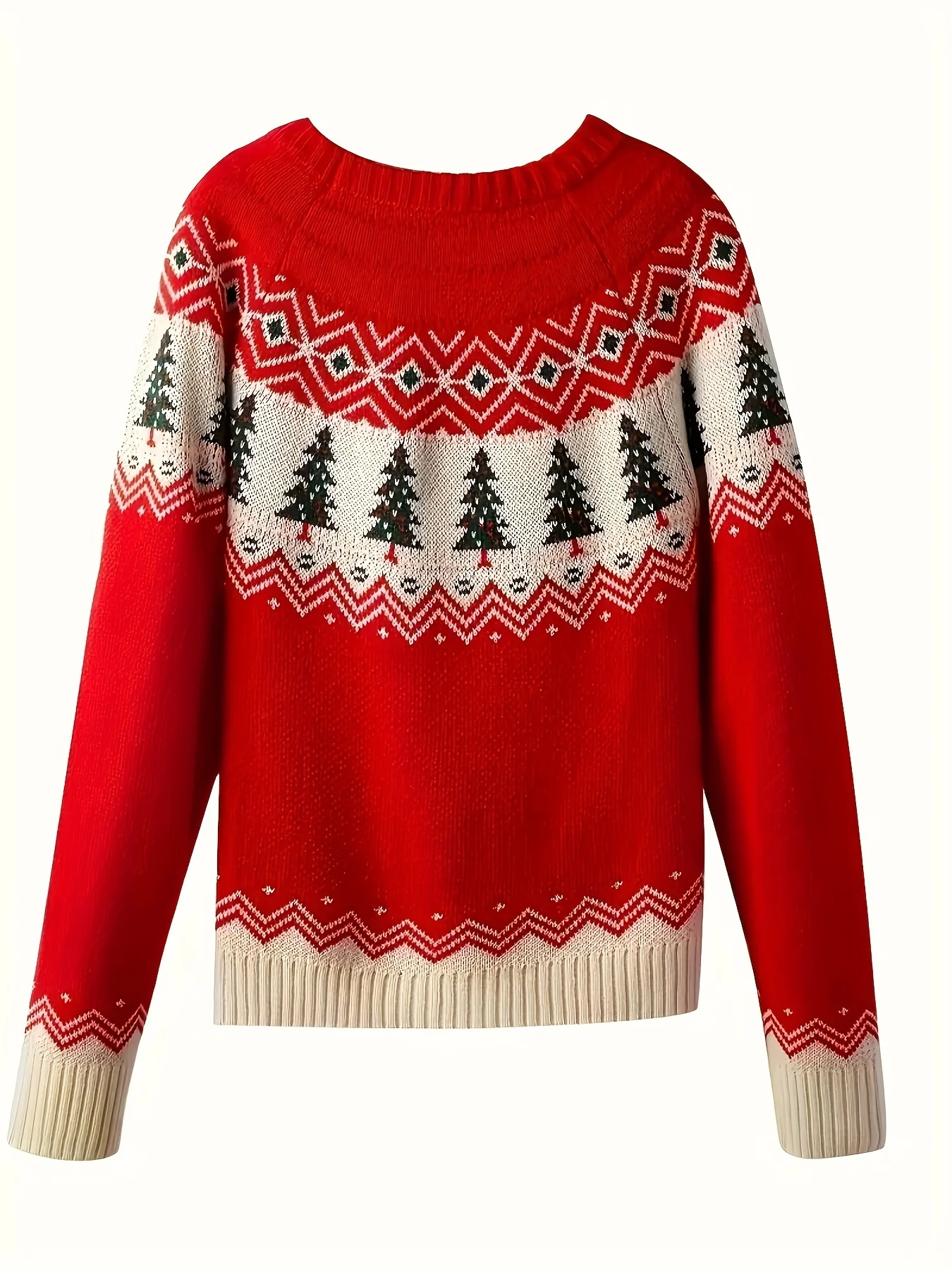 Long Sleeve Tree Pattern Casual Crew Neck Sweater for Women, Winter & Fall Clothing - Deanwangkt