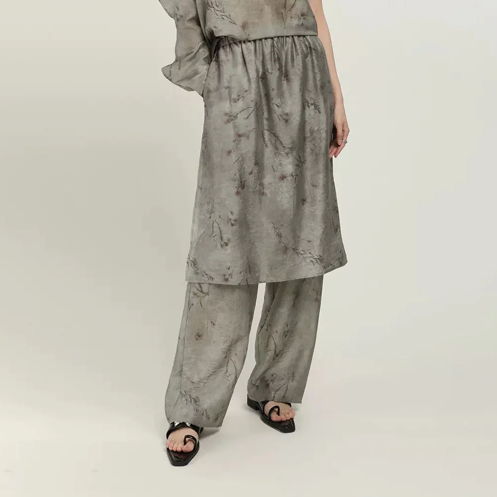 Spring and summer new wide-leg pants, new Chinese loose elastic waist fake two-piece wide-leg pants B0406 culottes women - Deanwangkt