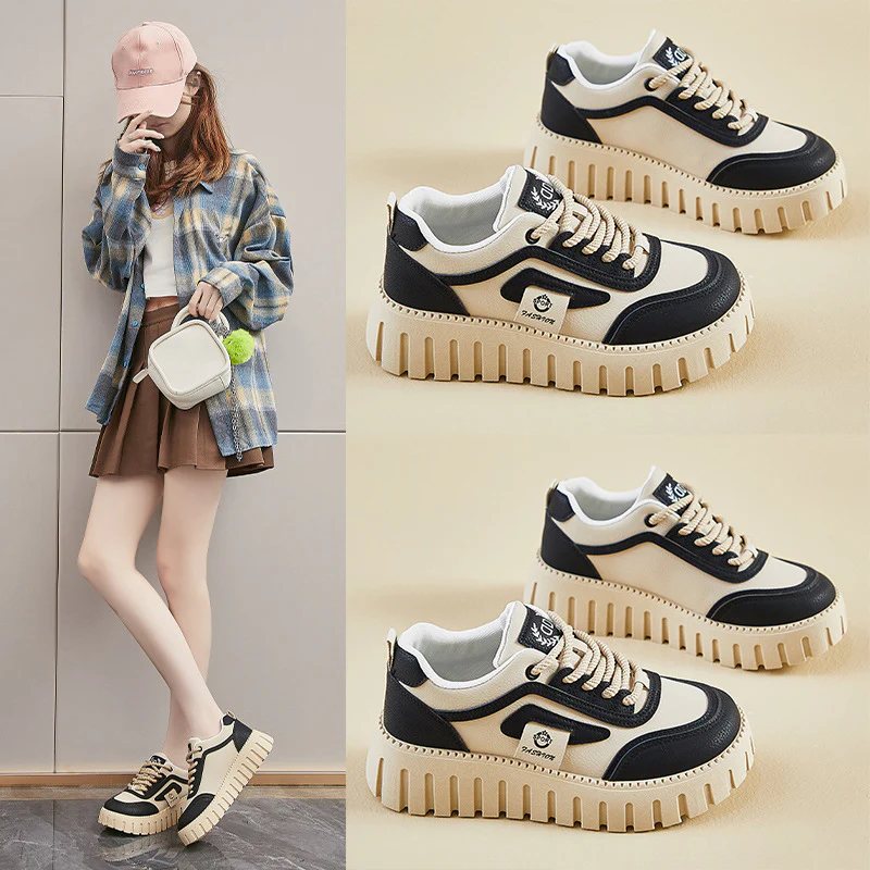 2025 spring little white shoes new Korean version ins female students platform heightening sports board shoes casual street shooting T78-9 - Deanwangkt