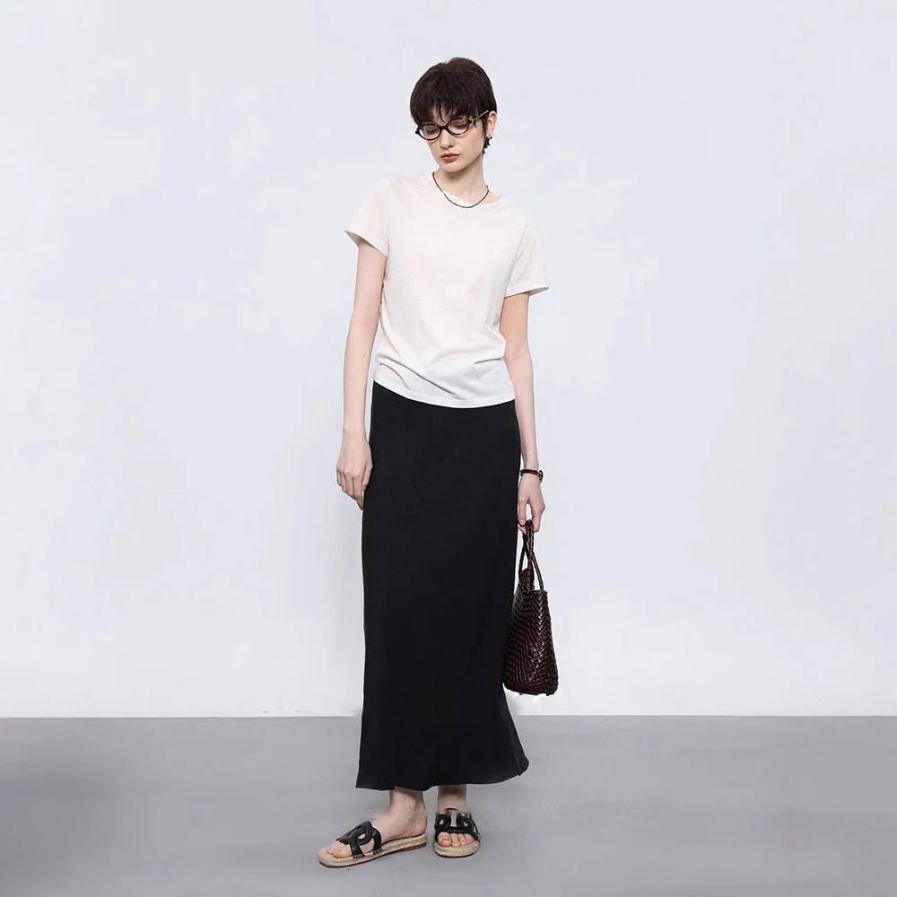 Siyuan,  thin oblique cut linen imported double-layer rubber band fishtail medium and long skirt women 7544 - Deanwangkt
