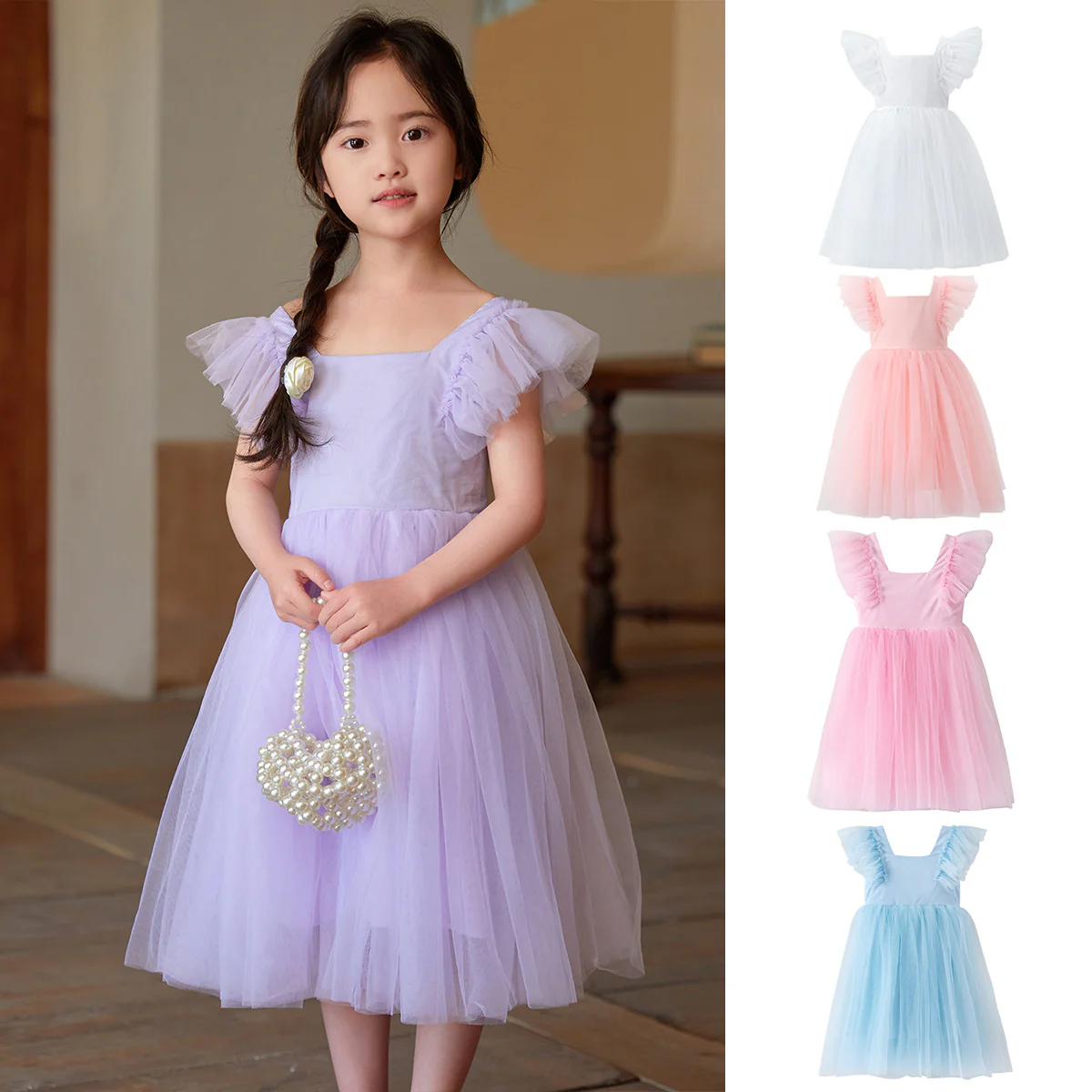 Summer Cross-Border Children's Clothing  Girls' Sleeveless One-Piece Dress Thin Bow Princess Dress Tulle Skirt Dress - Deanwangkt