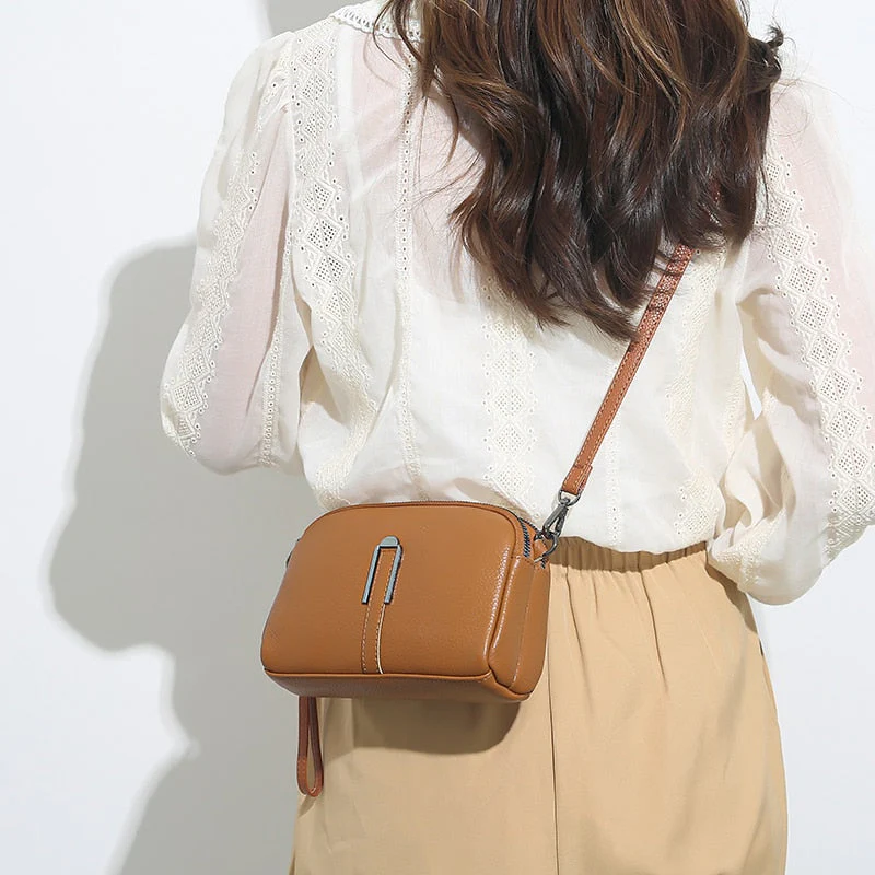 deanwangkt - Simple Design Cowhide Handbag Women's Bag Trend Classic Mobile Bag Genuine Leather Wallet One Shoulder Crossbody Bag - Deanwangkt