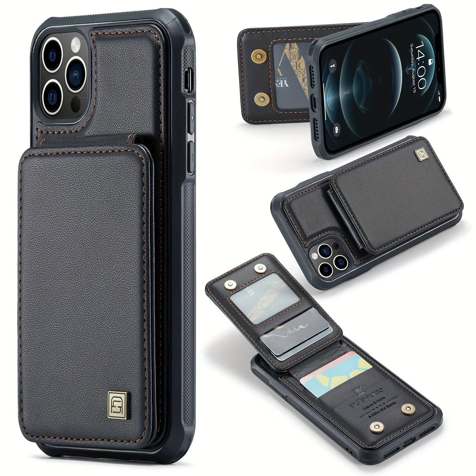 Durable Phone Case with Card Wallet & Anti-theft Compartment - For Couples - Secure Fit for iPhone 14 Pro Max, 12 mini, 11 Pro - Car Mount Ready - Deanwangkt