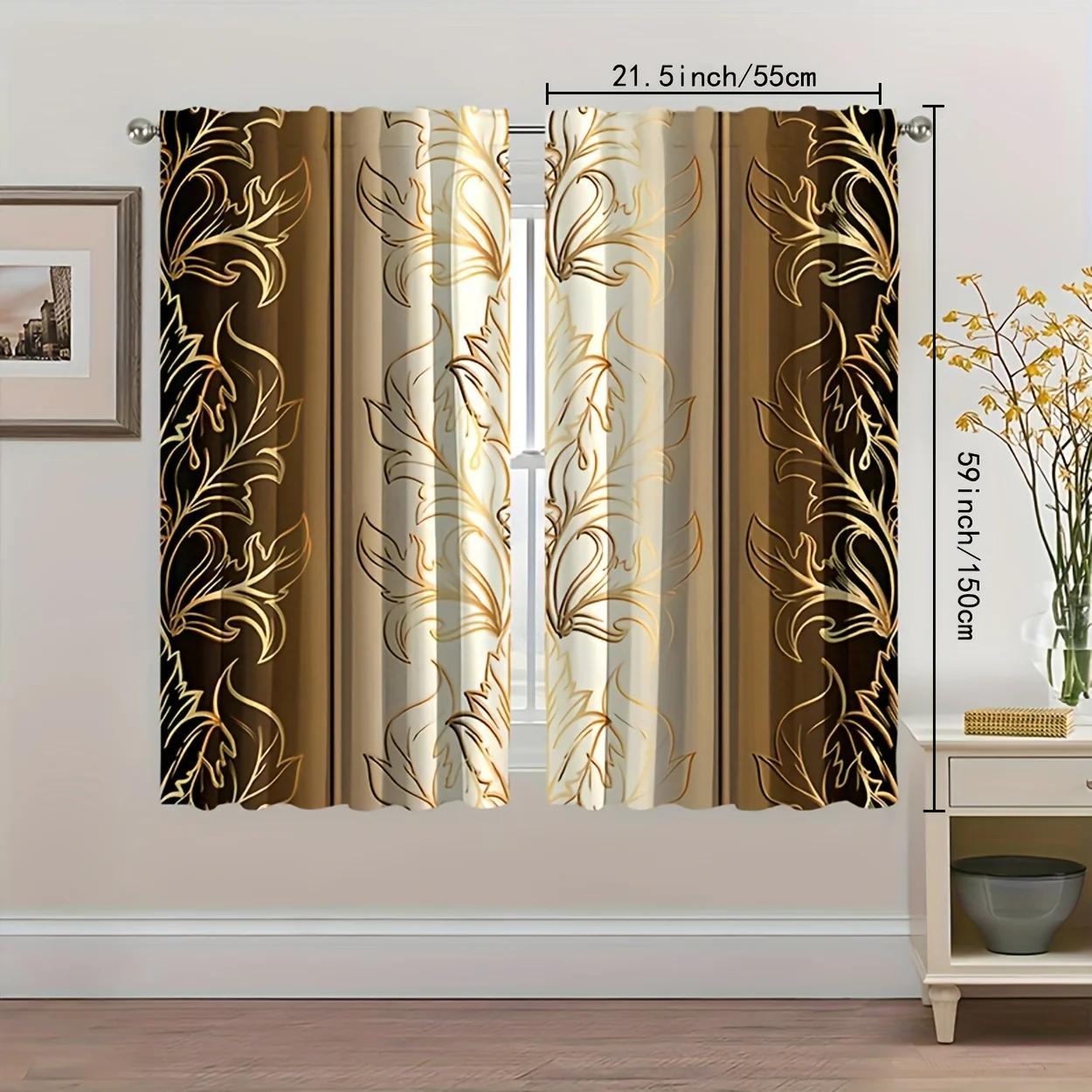 2pcs Leaf Print Curtains, Rod Pocket Decorative Window Drapes, Window Treatments For Bedroom Living Room, Home Decoration, Room Decoration - Deanwangkt