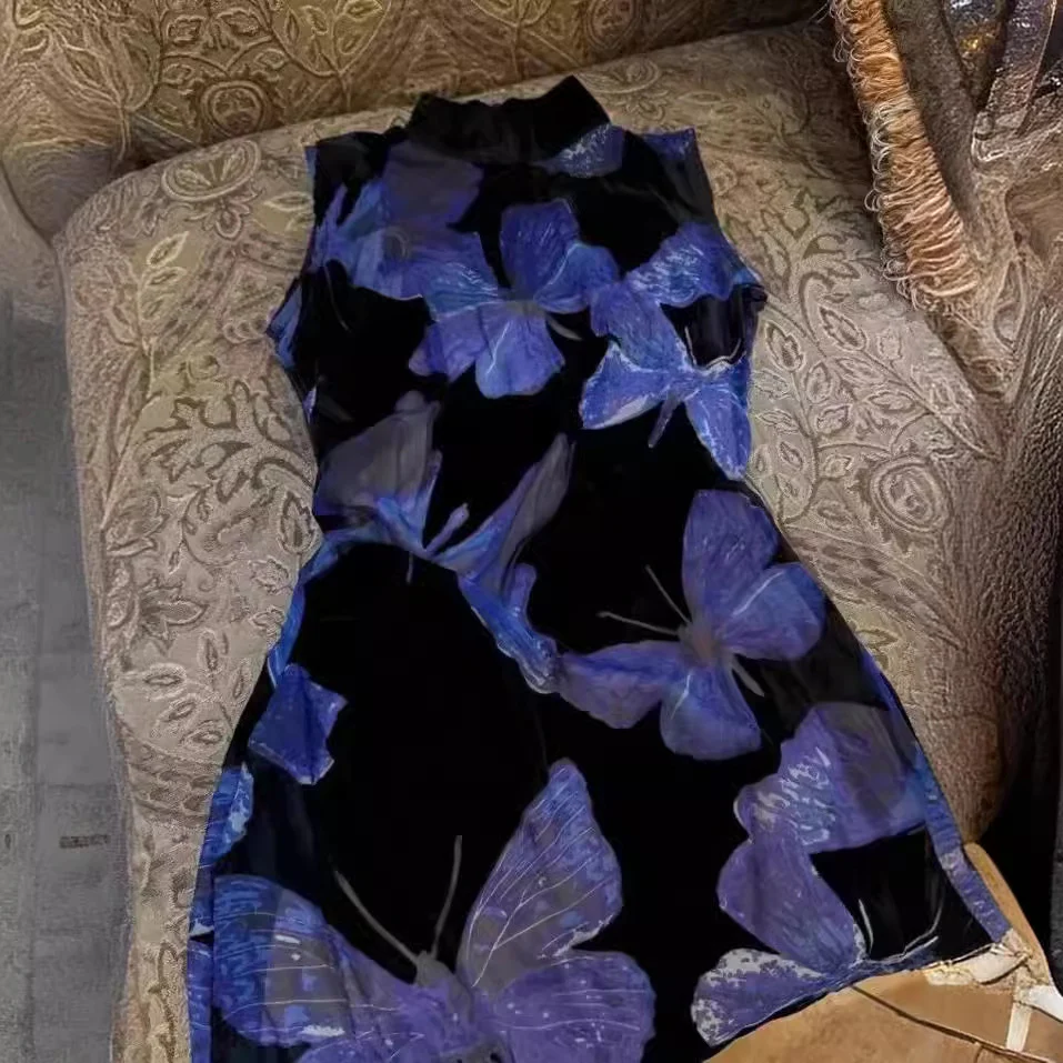 2025 National style cheongsam dress women's popular new retro temperament waist split dress - Deanwangkt