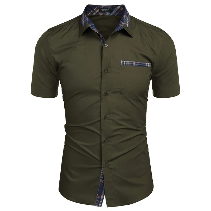 DEANWANGKT 2025 Short-sleeved shirt summer  men's business high-end shirt pure cotton plaid long-sleeved men's clothing handsome casual versatile - Deanwangkt