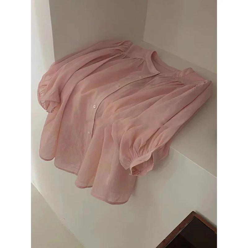 The original Popular trade single women's clothing counter withdrew the pink sweet thin short-sleeved shirt summer age-reducing, meat-covering and thin top. - Deanwangkt