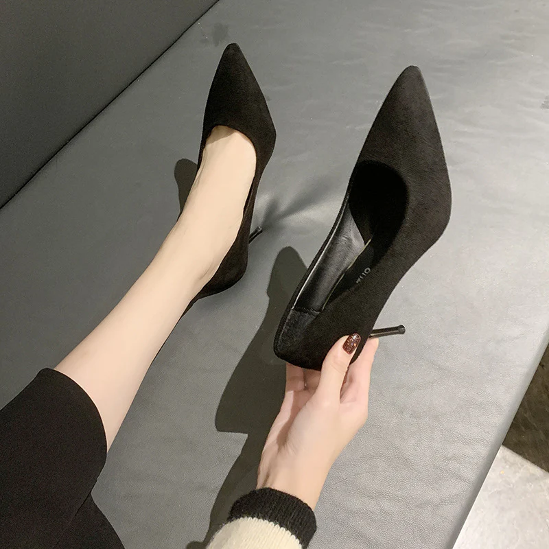 DEANWANGK  Spring and Autumn New Black High Heels Women Low-Cut Pointed-Toe Stilettos Sexy High Sense Classy Shoes - Deanwangkt