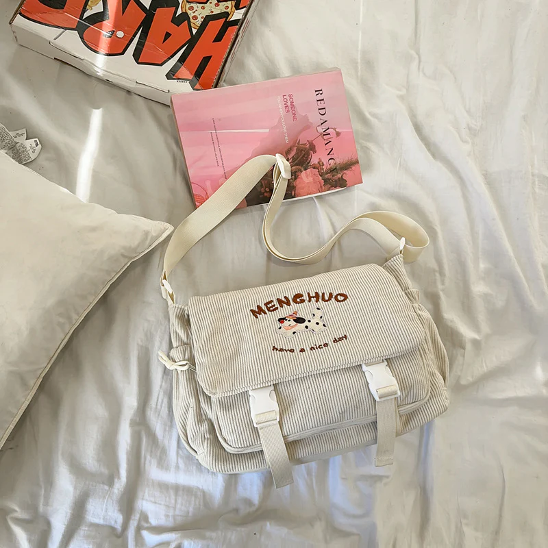 DEANWANGKT 2025 Cute college style girl messenger bag Japanese ins students class versatile mailman bag letter embroidery shoulder bag - Deanwangkt