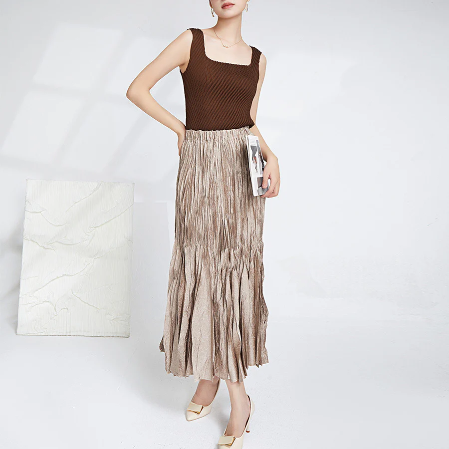 2025 High-end women's clothing OEM custom processing handmade pleated skirt women's big pendulum umbrella skirt long Sanzhai pleated skirt - Deanwangkt