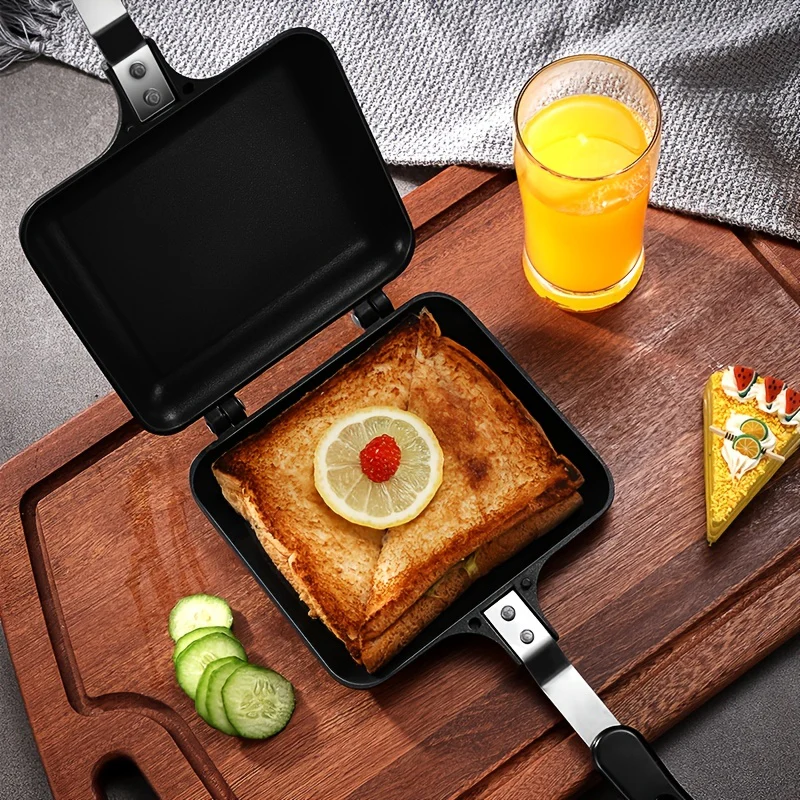 1pc Deluxe Non-Stick Sandwich Maker - Double Sided Grilled Pan for Perfect Breakfast, Omelette, Bread Toast, Outdoor Camping, and Kitchen Cooking - Easy Cleaning, Space Saving, and Durable Kitchen Supplies - Deanwangkt