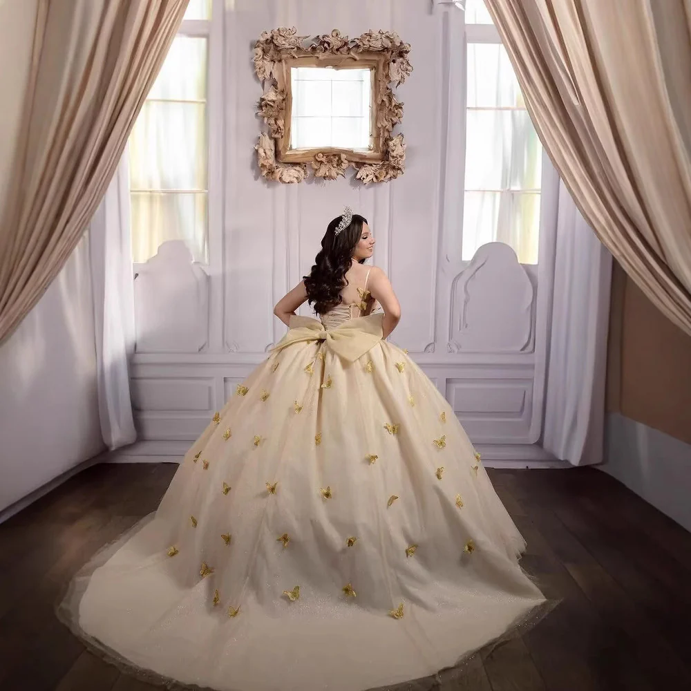 2025new evening dress one-word shoulder tube top adult dress princess dress three-dimensional butterfly dress - Deanwangkt