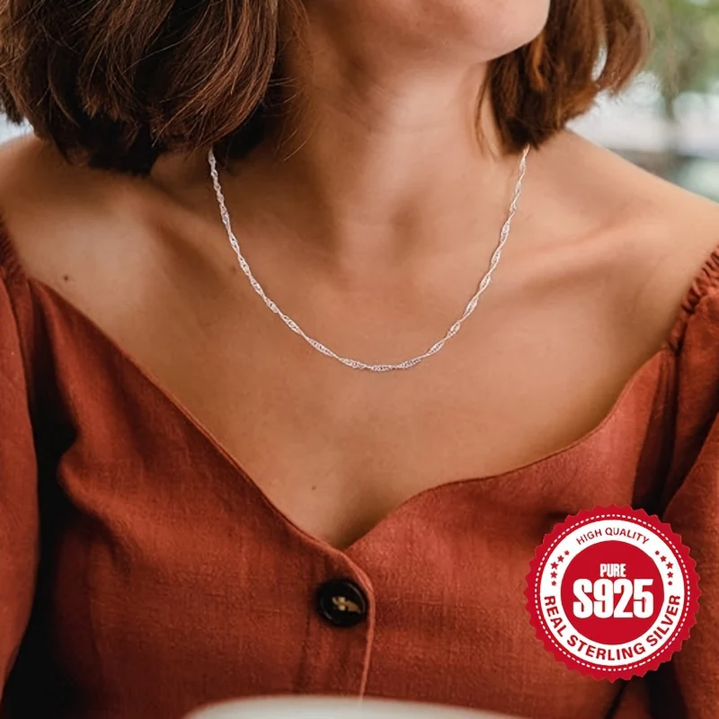 925 Sterling Silver Simple Chain Necklace Minimalist Style Hypoallergenic Chain Neck Jewelry - Deanwangkt