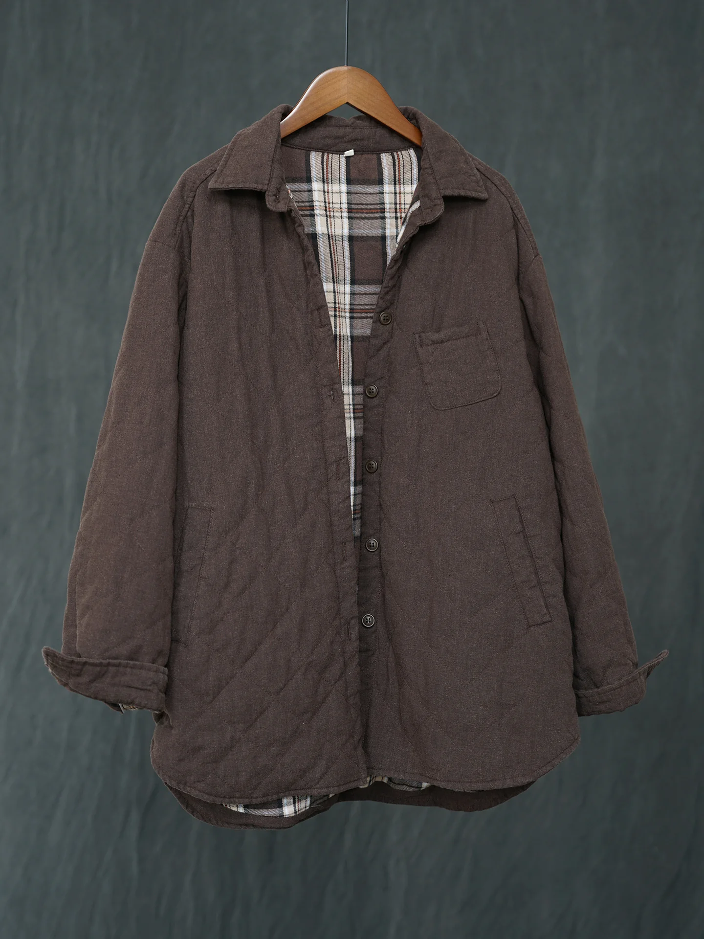 casual retro old thickened cotton and linen double-layer shirt, women's lapel long-sleeved top jacket W24304 - Deanwangkt