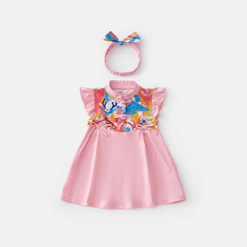 Baby Girl Chinese Style Dress 2025 Summer New Chinese Style Flounced Sleeve Skirt Baby One Year Old Full Moon Dress 3652 - Deanwangkt