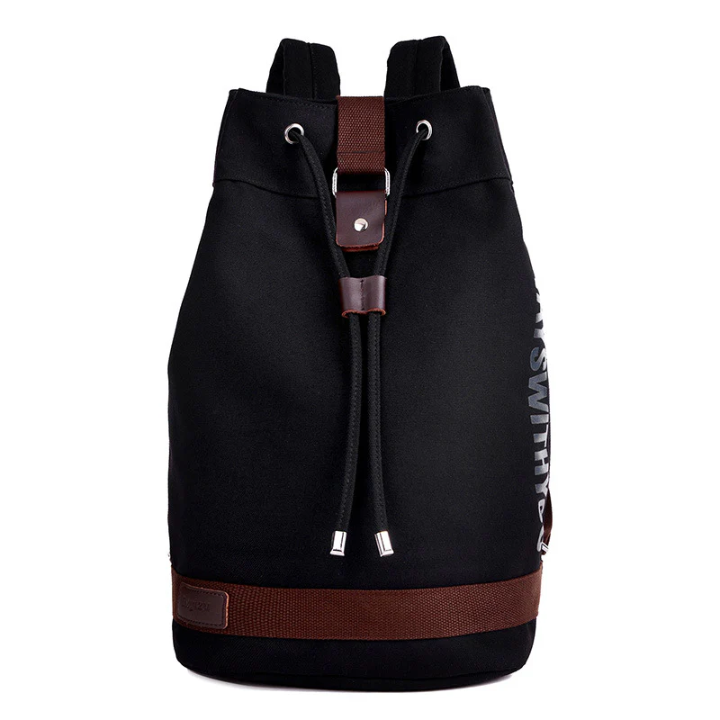 deanwangkt Men's Backpack Canvas All-Match Outdoor Sports Drawstring Bucket Bag Urban College Style Travel Trendy Men Backpack - Deanwangkt