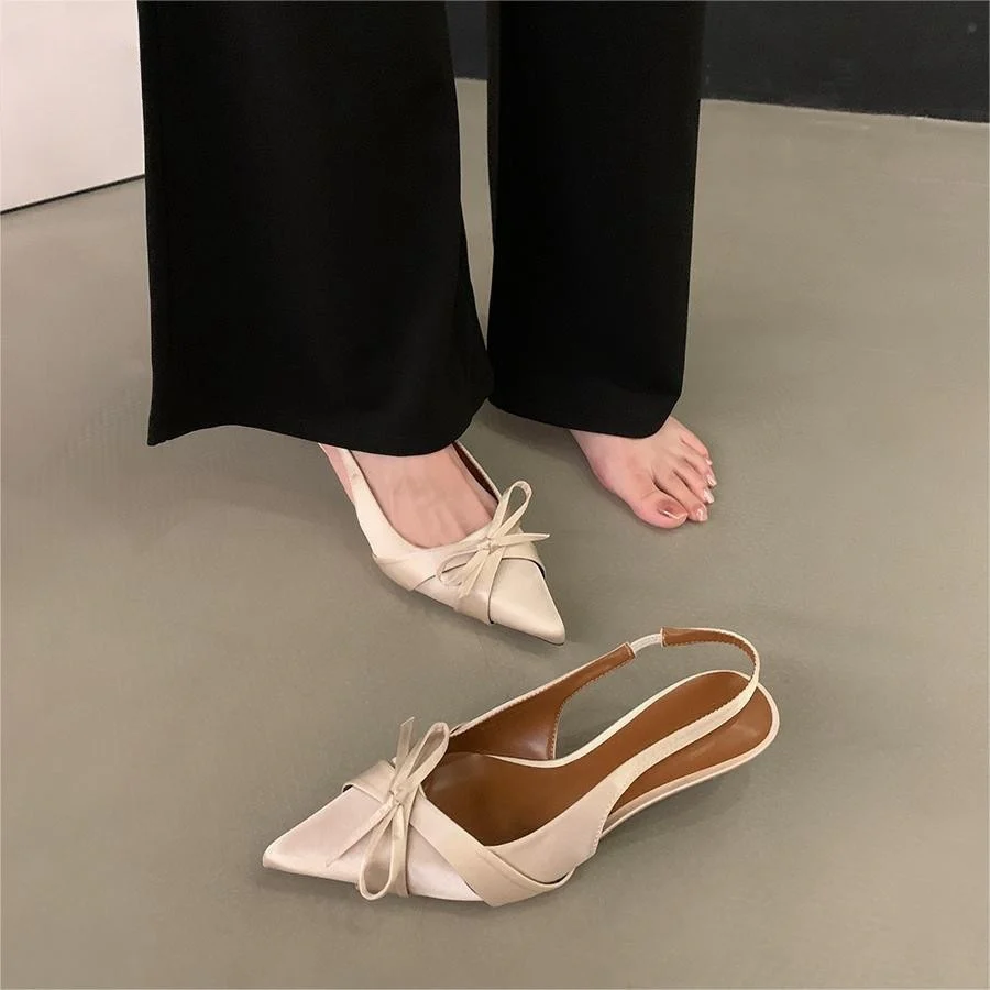 2025  pointed bow high heels women's thin heels popular new summer temperament socialite bag head sandals shoes - Deanwangkt