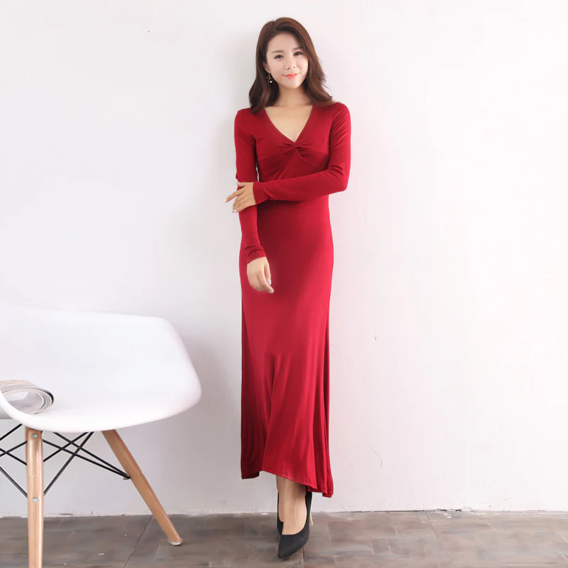 Long Sleeve Dress Women's Spring and Autumn New Korean Style Evening Dress Fashionable Modal Long Dress Pajamas - Deanwangkt