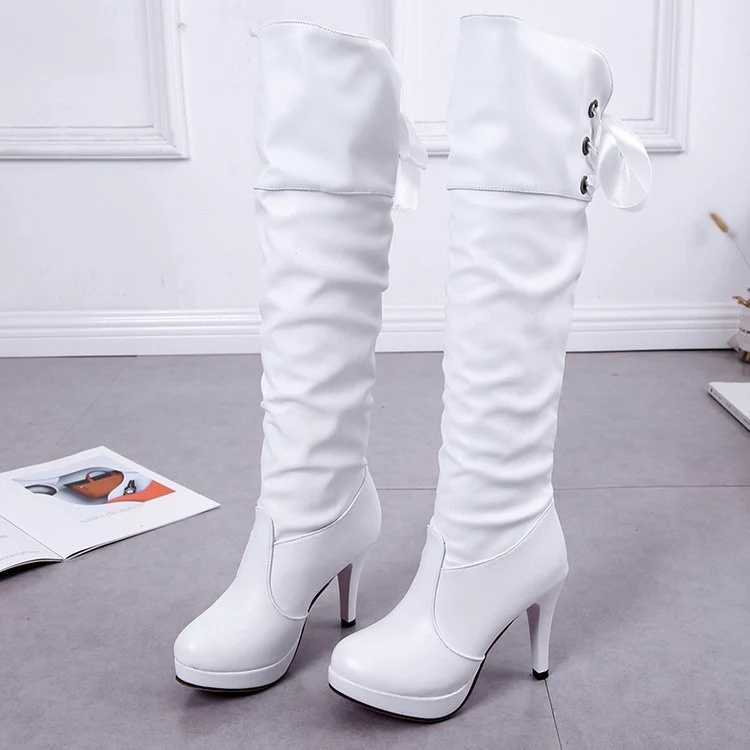 Autumn and Winter New Korean Style High Heel Women's over the Knee Boots Lace up Casual Women's Martin Boots - Deanwangkt
