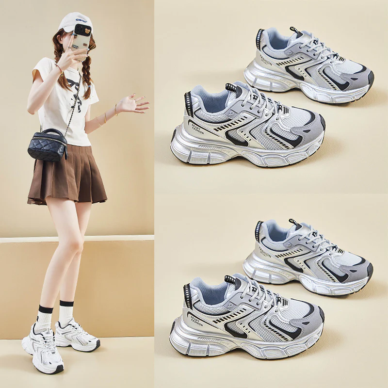 2025 ins Korean version of the new dad shoes girl  spring student running exercise heightening casual mesh breathable LD008 - Deanwangkt