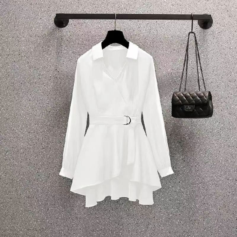 DEANWANGKT  plus Size Women's Fashionable Fitted Waist Figure Flattering Shirt Women's  New Spring Fat Sister Flab Hiding All-Matching Youthful-Looking Shirt - Deanwangkt