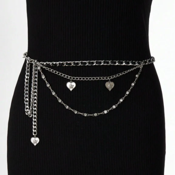 popular new hot-selling alloy webbing alternating metal chain multi-layer love pendant personalized waist chain waist jewelry 3249 - Deanwangkt