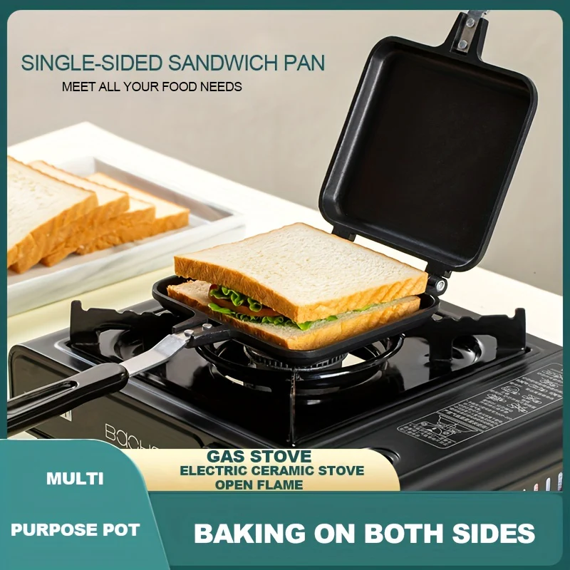 1pc Deluxe Non-Stick Sandwich Maker - Double Sided Grilled Pan for Perfect Breakfast, Omelette, Bread Toast, Outdoor Camping, and Kitchen Cooking - Easy Cleaning, Space Saving, and Durable Kitchen Supplies - Deanwangkt