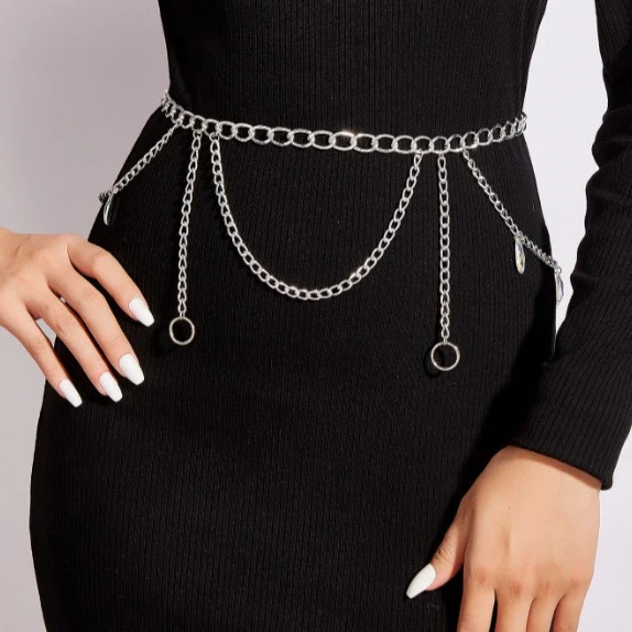 2025  3119 New hot-selling ring pendant crystal grain pendant fringed chain side pendulum chain handmade waist chain body chain - Deanwangkt