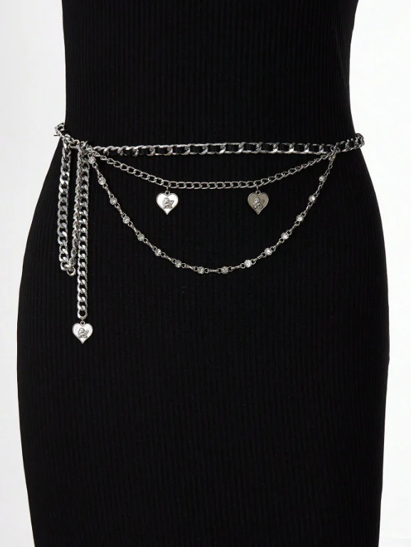 popular new hot-selling alloy webbing alternating metal chain multi-layer love pendant personalized waist chain waist jewelry 3249 - Deanwangkt