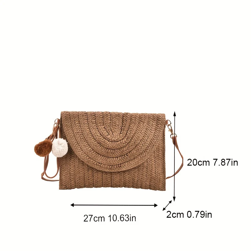 Classic Minimalist Paper Straw Clutch Bag with Removable Strap and Wristlet - Magnetic Closure, Polyester Lined, Solid Color, Portable Storage, Perfect for Holidays - Deanwangkt