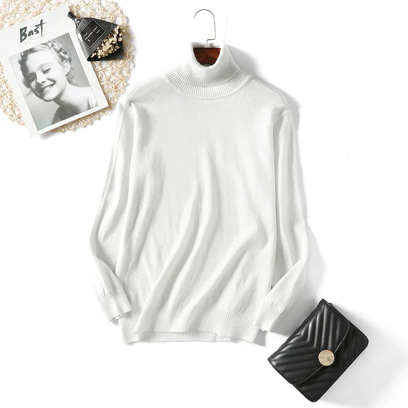 DEANWANGKT 2018 new simple women's sweater turtleneck long-sleeved thick knitted bright thread jumper slim Korean version bottoming shirt - Deanwangkt