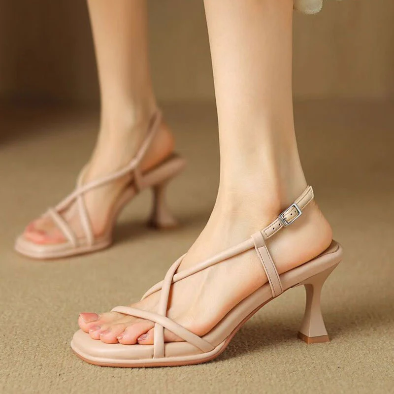DEANWANGK  Summer New Sandals Women's Summer Wear Stiletto Heel Soft Bottom  Style Beautiful High Heels Wanwan Lei Style Gentle Shoes - Deanwangkt