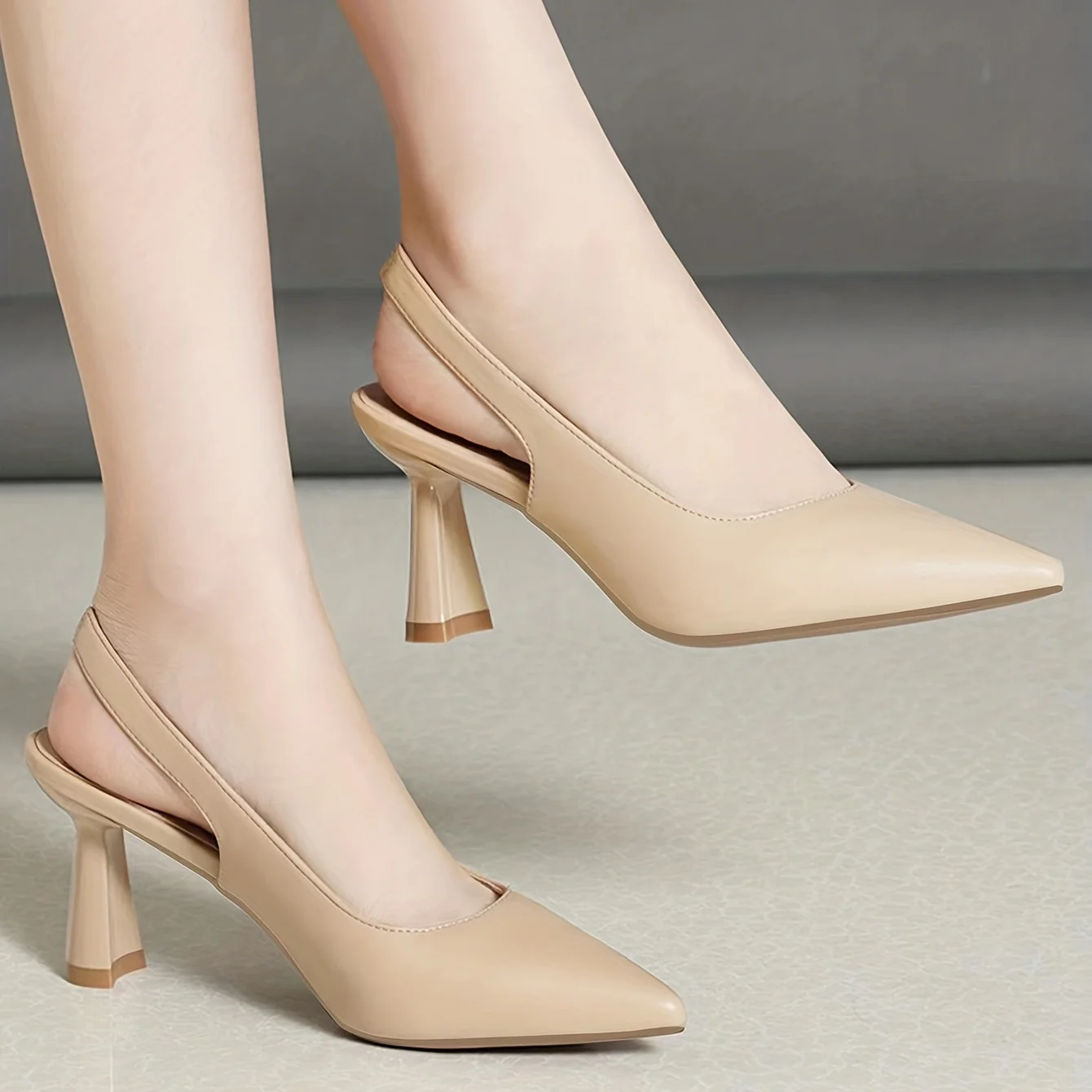 deanwangkt  Elegant Slingback Stilettos: Breathable, Pointed Toe Cone Heels for Stylish All-Season Comfort - Deanwangkt