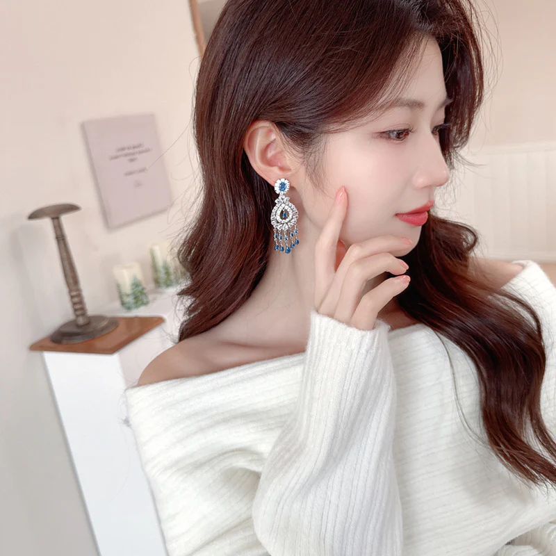 2025 Luxury light luxury geometric water drop inlaid zircon earrings s925 silver needle temperament elegant heavy industry dinner dress earrings - Deanwangkt