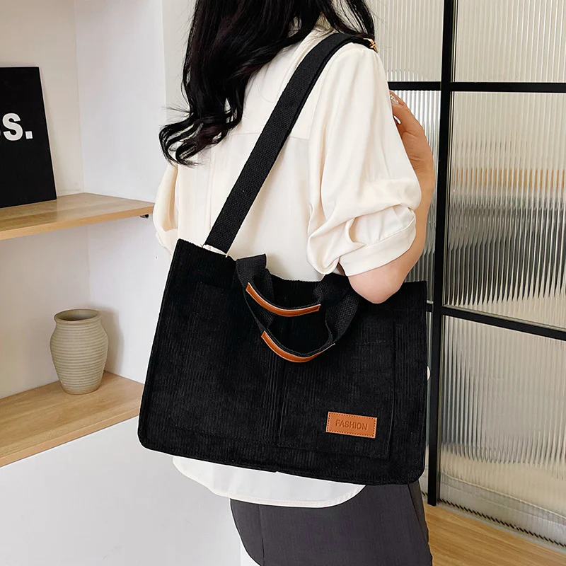 DEANWANGKT 2025 New autumn and winter commuter portable tote bag women's versatile strip velvet shoulder bag large capacity trendy wide shoulder strap messenger bag bag - Deanwangkt