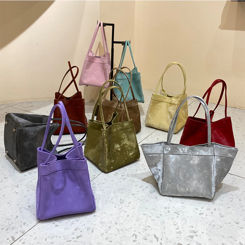 New Chinese Style Vegetable Basket Bag Satin Small Genuine Leather Square Bag Large Capacity Niche Portable Bucket Bag Shoulder Crossbody - Deanwangkt