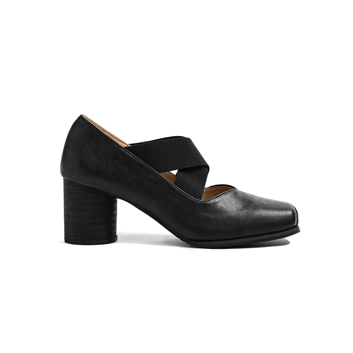DEANWANGKT  Genuine Leather Mary Jane Pumps Autumn and Winter Retro Cross Belt Square Toe Comfortable Chunky Heel High Heel Pig Nose Ballet Shoes - Deanwangkt