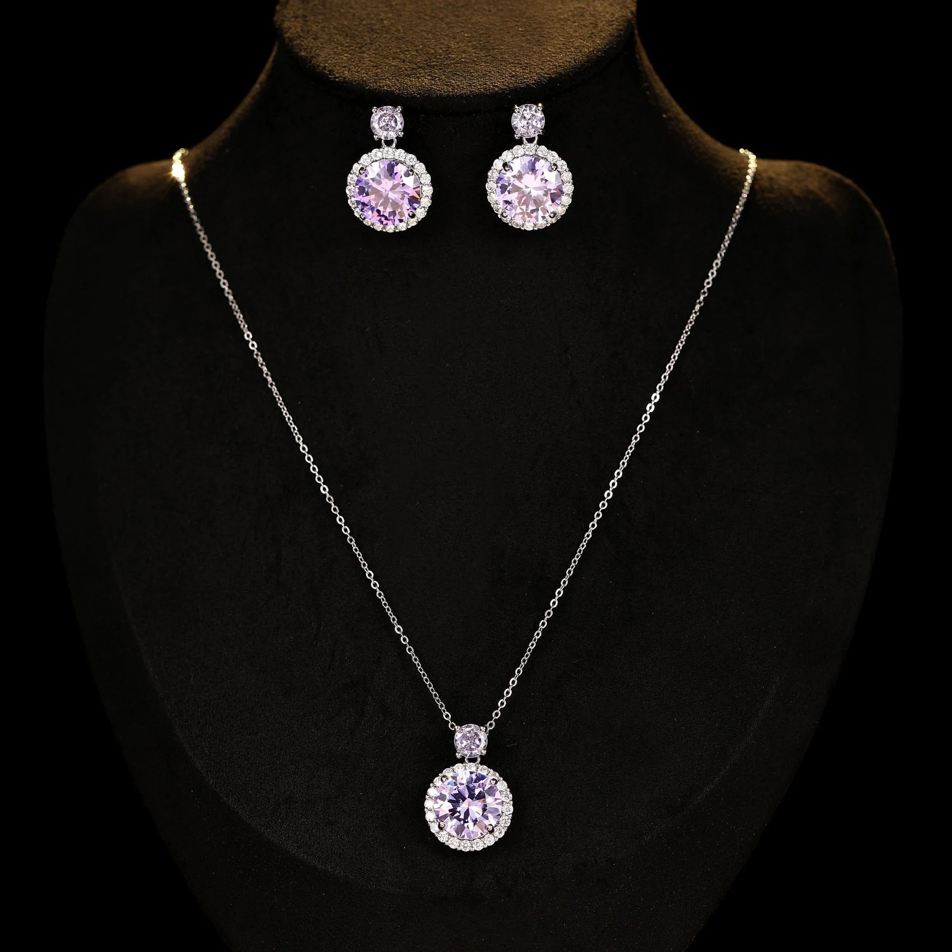 2025 Light luxury high-end zircon circle necklace earrings set personalized design sense fashion simple collarbone chain jewelry wholesale - Deanwangkt