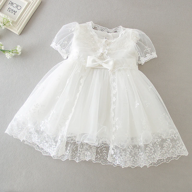 Newborn Girl Infant Baptism Dress Years Old One-Month Birthday Wedding Dress Two-Piece Set - Deanwangkt