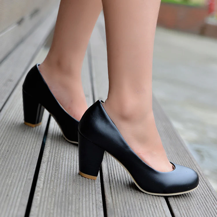 DEANWANGK  Yingmeier Cross-Border Chunky Heel High Heel Shoes round Toe Low-Cut plus Size 40-43 44 45 46 Size 47 Pumps Women's Shoes - Deanwangkt